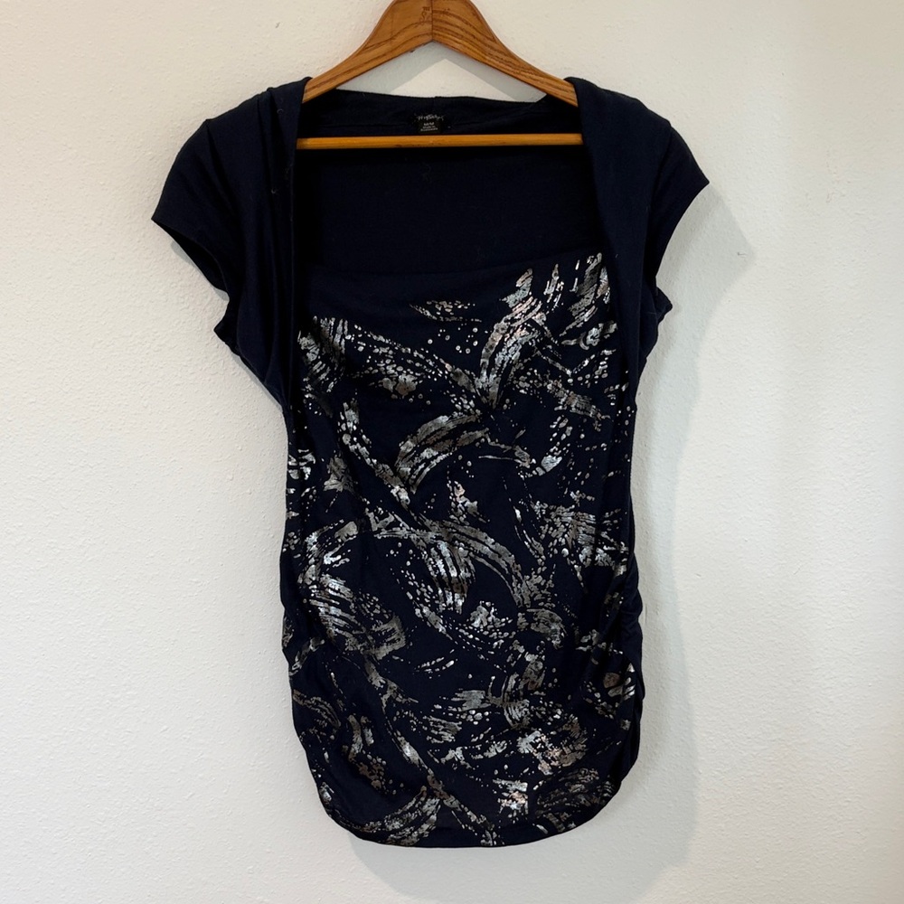 Rhapsody Navy and Silver Short Sleeve Top